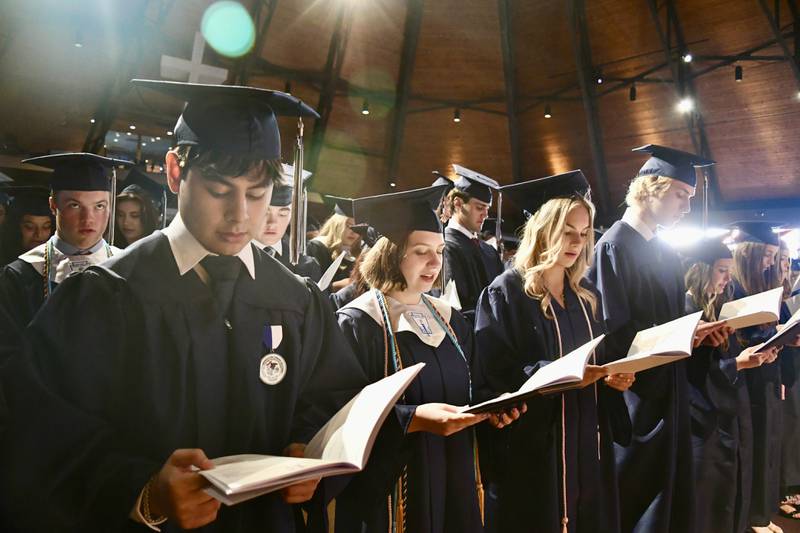 Nazareth Academy's Class of 2024 graduates from Christ Church (left to right in front row are Andrew Buenrostro, Ava Bucur, Alice Buchman, David Brunke and Isabella Broderick) during the school’s commencement ceremony at Christ Church in Oak Brook on Sunday, May 19, 2024.