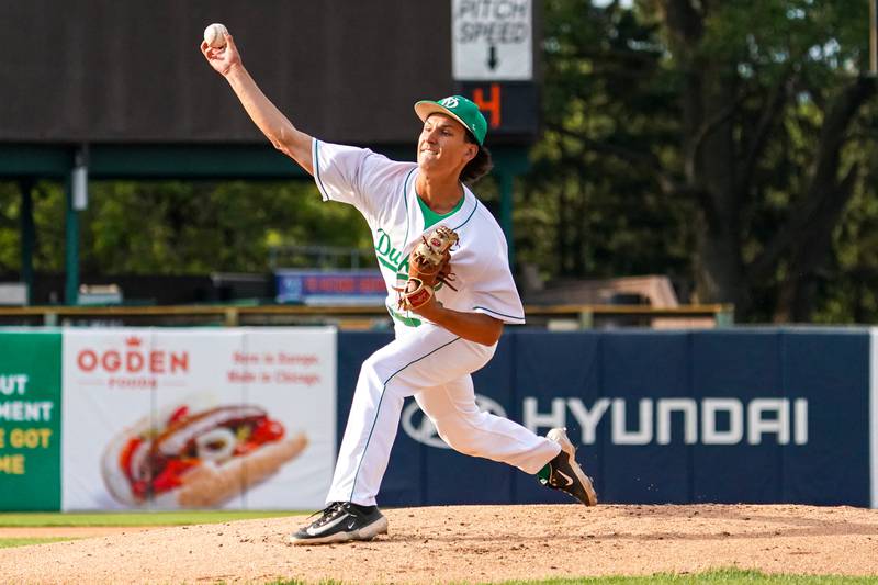 York's Chris Danko (19) delivers a pitch against McHenry during a class 4A Kane County supersectional baseball game at Northwestern Medicine Field in Geneva on Monday, June 3, 2024.