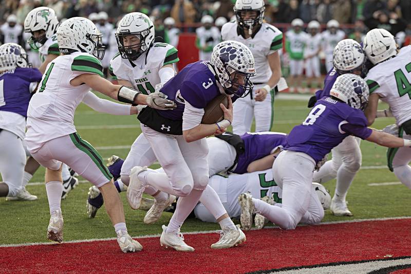 Wilmington's Jake Caslte punches it in for a TD to put the Wildcats up 28-3 against Athens Friday, Nov. 24, 2023 in the 2A state football championship game at Hancock Stadium in Normal.