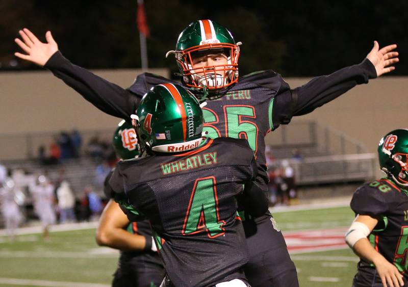 L-P's Cameron Olivero reacts with teammte Cordell Wheatly after defeating Ottawa on Friday, Oct. 6, 2023 at Howard Fellows Stadium.