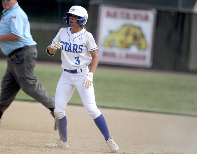 St. Charles North’s Leigh VandeHei rounds second base during a Class 4A St. Charles North Sectional semifinal against Fremd on Tuesday, May 30, 2023.