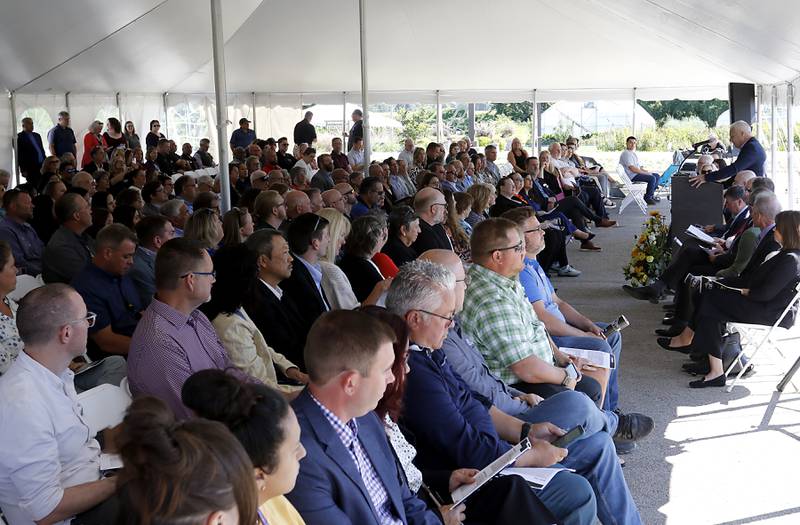 People listen to Dr. Clint Gabbard, President of McHenry County College, speak during the opening ceremony for the Foglia Center for Advanced Technology and Innovation on Tuesday, Sept. 3, 2024, at McHenry County College.