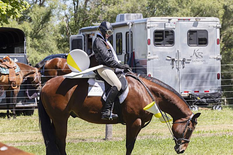 Kenzlee Heider, 11, of Lasalle competes with her horse Skip in the open costume competition Saturday, August 12, 2023 at the Carroll County Fair. Heider took the blue ribbon for her rendition of Amelia Earhart.