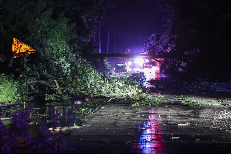 Woodstock Fire/Rescue District advised people to avoid the area of Washington Street and Lamb Road because of several downed trees and power lines after storms battered the area on the evening of July 15, 2024.