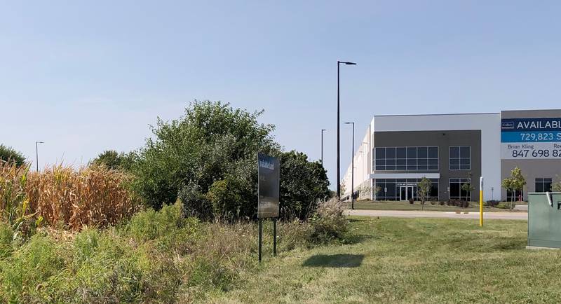 An available land sign sits at the intersection of Quality Drive and Jim Dhamer Drive in Huntley Sept. 10, 2024.