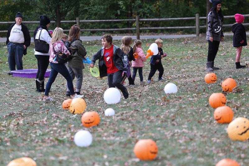 Kids play in the Pumpkin Patch at the Hayride of Horrors on Monday, Oct. 14, 2024 at Dellwood Park in Lockport.