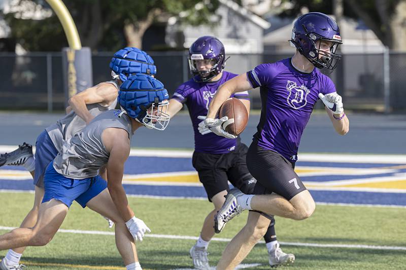 Dixon football works against Newman during 7 on 7 drills Thursday, July 20, 2023 at Sterling High School.