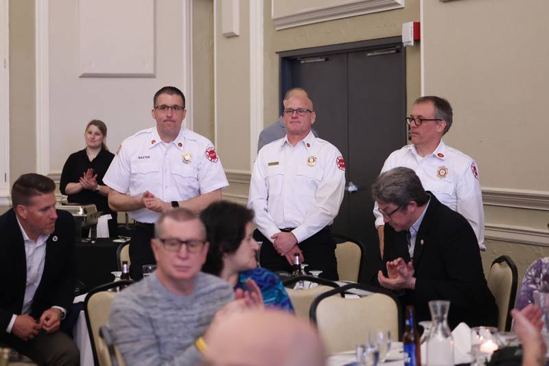 The Joliet Fire Department are recognized at Joliet Township High School’s annual Salute To Service Partnership Recognition dinner on Tuesday, April 9, 2024 in Joliet.