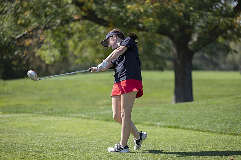 Aspen McGlynn drives on #1 Monday, Oct. 2, 2023 at the Eastland girls golf sectional at Lake Carroll Golf Club.