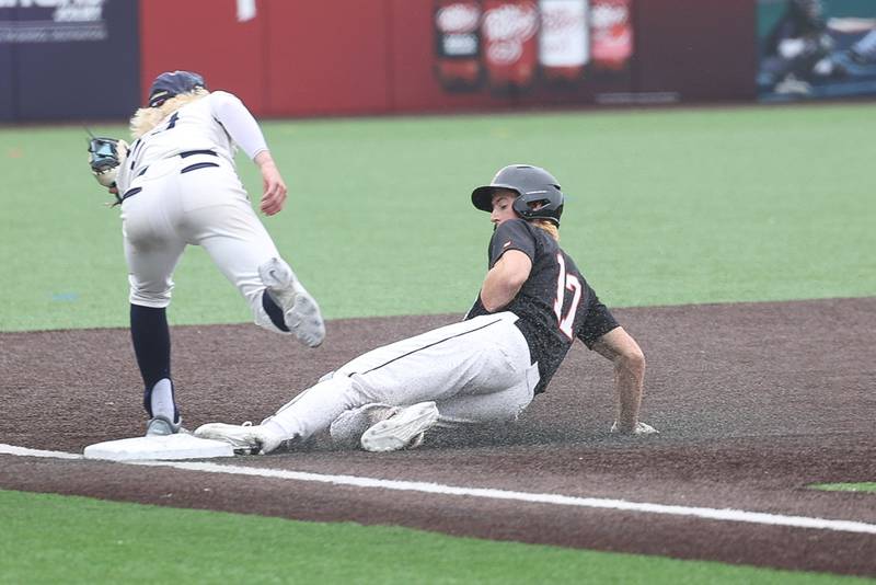Crystal Lake Central’sConnor Gibour slides into third on a triple  against Lemont in the IHSA Class 3A Championship game on Saturday June 8, 2024 Duly Health and Care Field in Joliet.