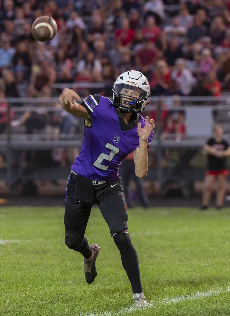 Dixon’s Cullen Shaner fires a pass against Stillman Valley Friday, Aug. 30, 2024 at Dixon High School.