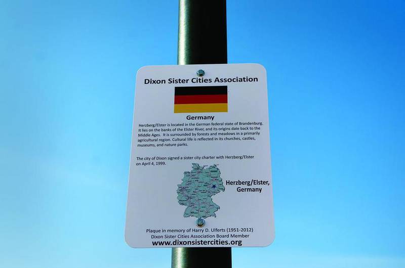 The signs installed Tuesday give a brief description of Dixon’s four Sister Cities – Dickson, Siberia; Thika, Kenya; Castlebar, Ireland; and Herzberg, Germany – and when they became a Sister City.