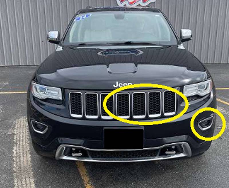 An example of the kind of Jeep Grand Cherokee that Crest Hill police officials believe was involved in a deadly crash last Saturday that killed two pedestrians. Police identify the pieces of the vehicle that would be missing after the crash.