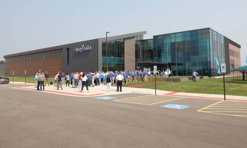 A crowd gathers Friday, June 23, 2023, for the grand opening of the Syngenta Seeds Research and Development Innovation Center in Malta.