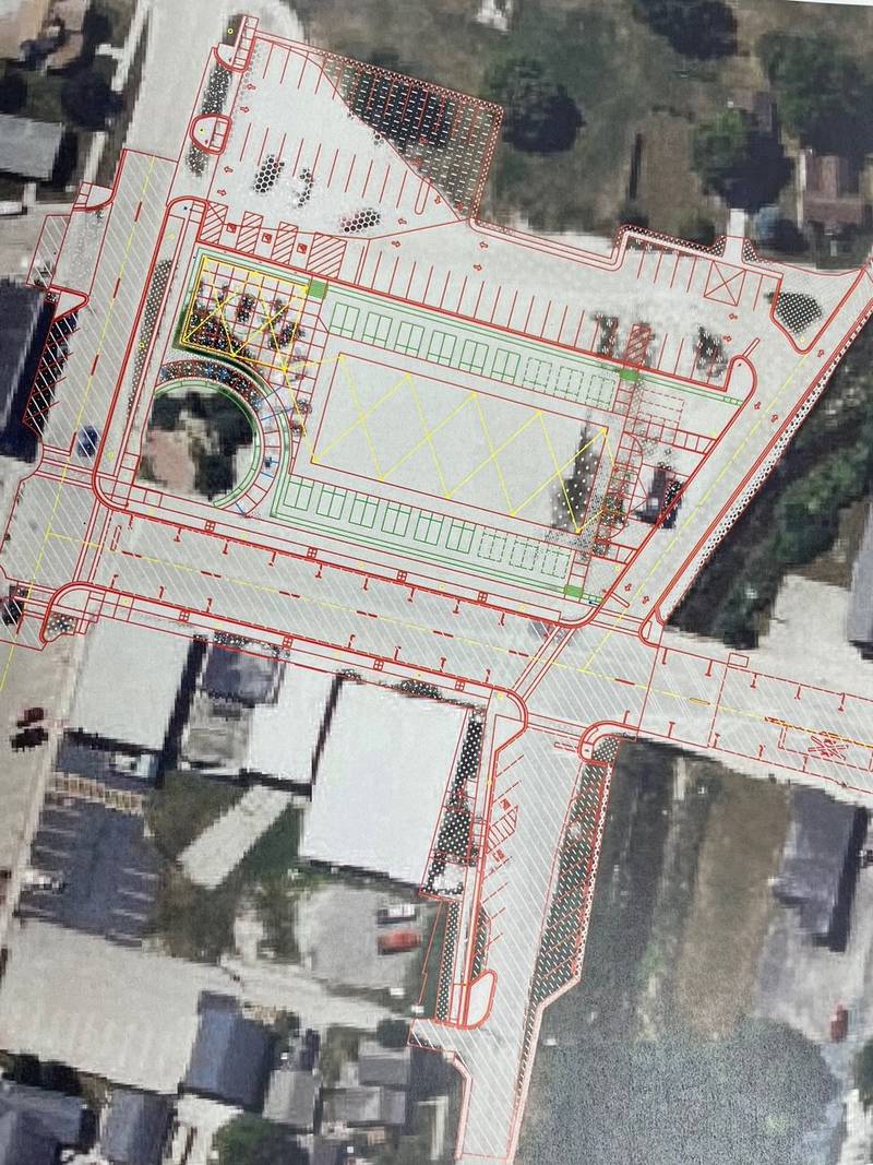 An updated schematic of the Market on MIll, Utica's forthcoming outdoor retail plaza. Bids go out soon. Mayor David Stewart said Thursday, May 9, 2024, that the village hopes to break ground after Memorial Day.