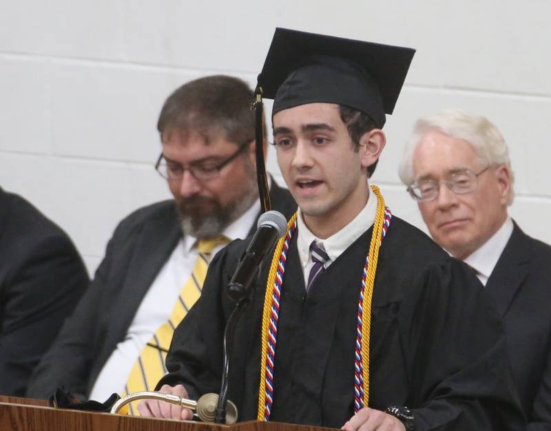 Valedictorian Alexander Myres delivers a speech to the Putnam County Class of 2024 during graduation on Sunday, May 19, 2024 at Putnam County High School.
