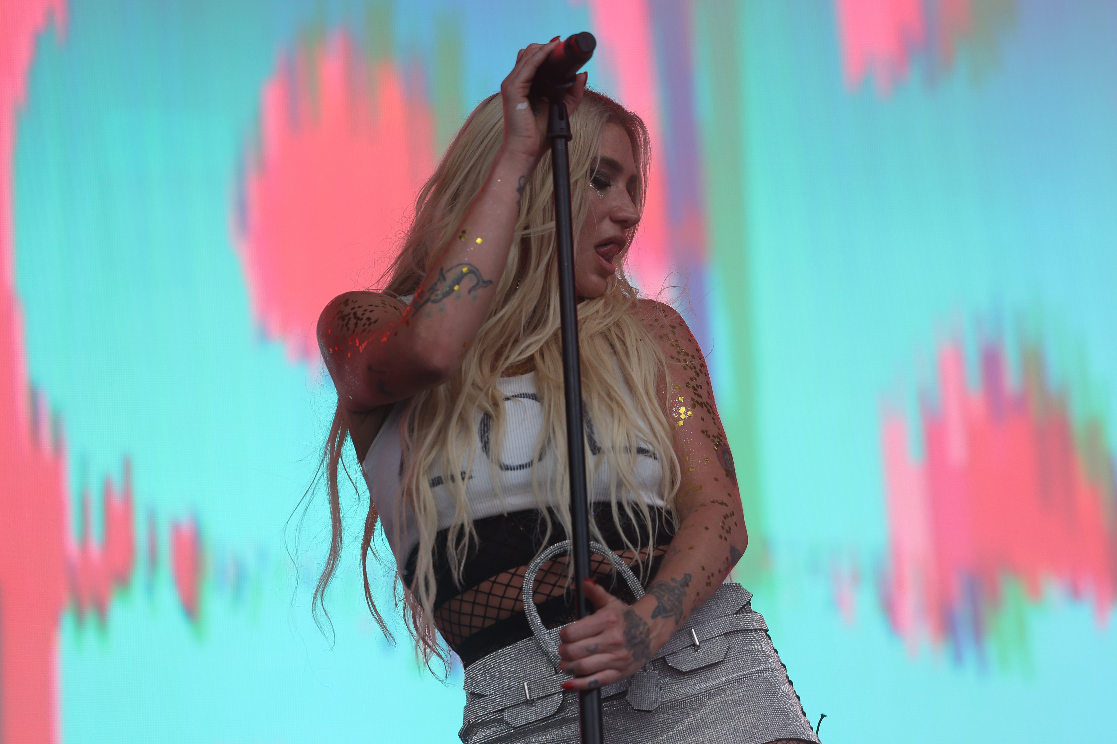 Kesha performs at Lollapalooza on Aug. 1, 2024 in Chicago.