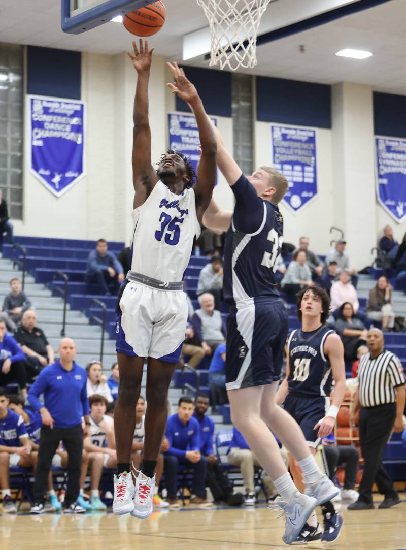 Riverside Brookfield's Marques Turner (35) goes up for a basket during the boys varsity basketball game between IC Catholic Prep and Riverside Brookfield in Riverside on Tuesday, Jan. 24, 2023.
