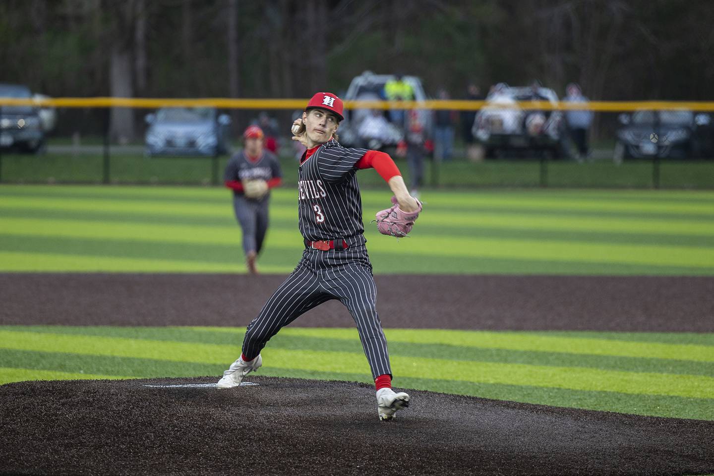 Hall's Max Bryant fires a pitch against Sterling Wednesday, April 17, 2024 at Gartner Park in Sterling.