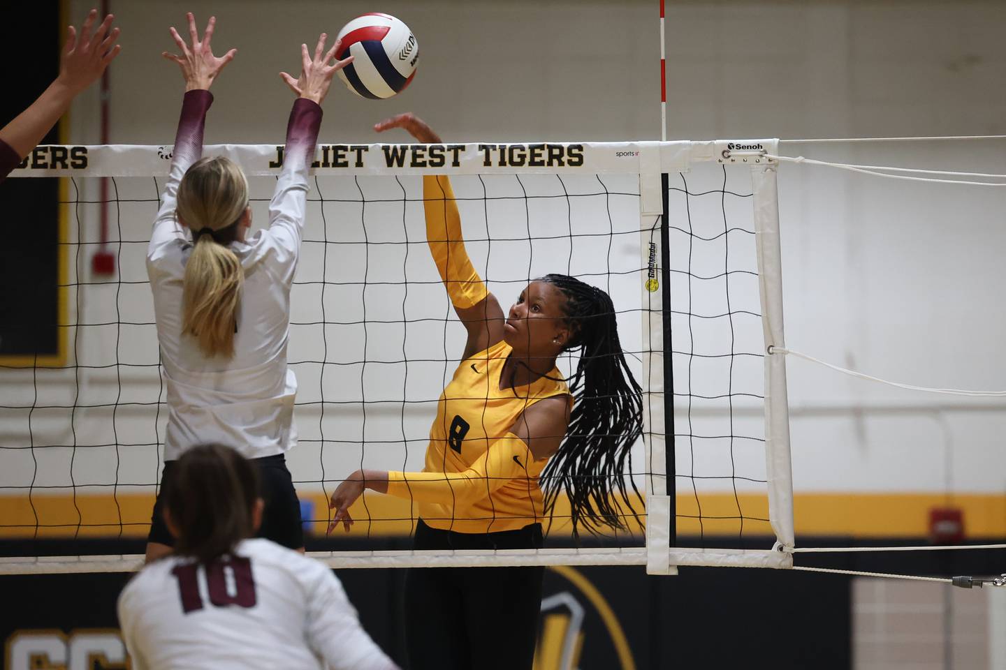 Joliet West’s Eden Eyassu hits a shot against Lockport on Wednesday, Sept. 18, 2024 in Joliet.