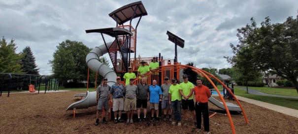 Yorkville Mayor John Purcell (second left) meets with Park planners at the reopening  of Sleezer Park.