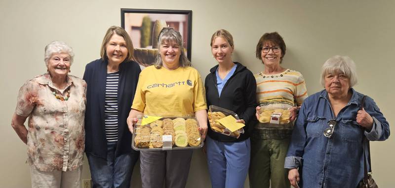 Bringing trays of treats to the nursing staff of the KSB clinic in Oregon were Oregon Woman's Club members (left to right) Audrey Taylor, Johanna Hahne, KSB nurses Jennifer Hilfrich and Josie Gallentine, and Jan Steward and Nancy Bartels.