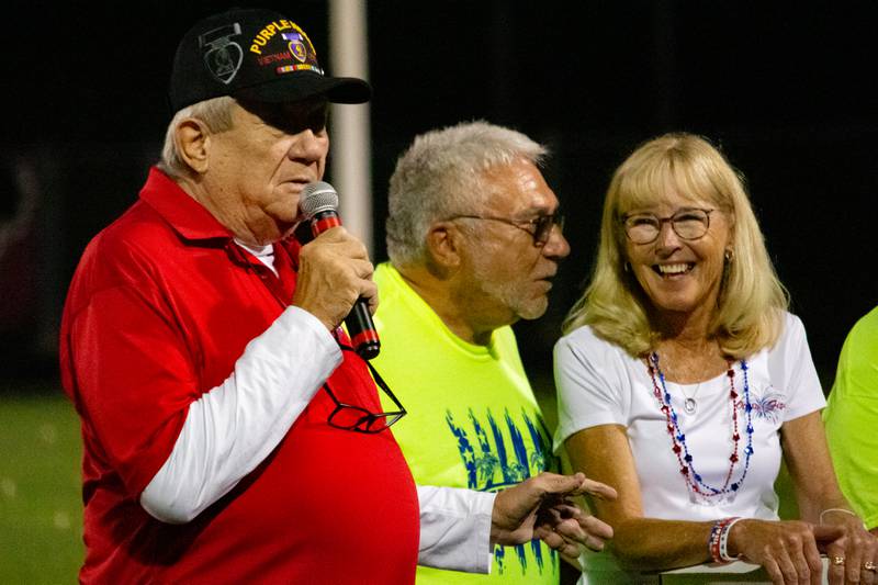 Larry Johnson (Left) and Lou Anne Carretto (Right) thank the people of Ottawa for coming together for their annual 4th of July celebration on Thursday, July 4, 2024 at Ottawa High School.
