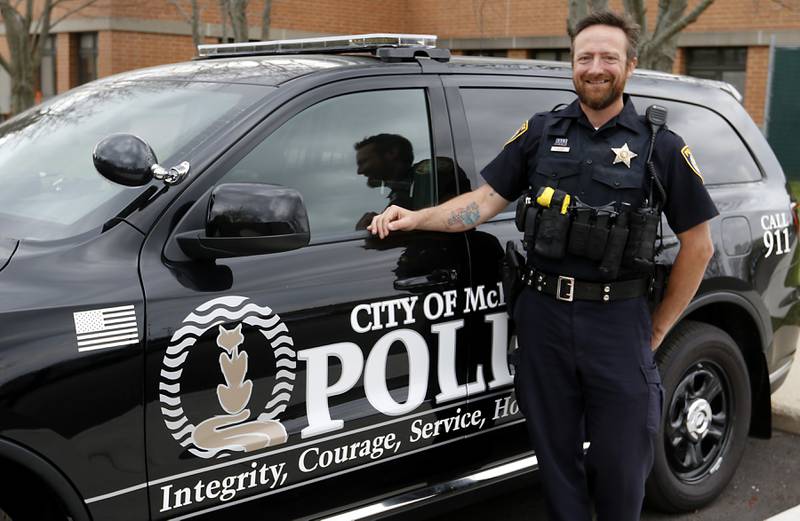 McHenry Police officer Robert Klasek outside the department on Tuesday, April 16, 2024.