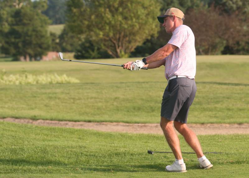 Caleb Dzierzynski golfs on the 17th hole during the Illinois Valley Mens Golf Championship on Sunday, July 28. 2024 at Mendota Golf Club.