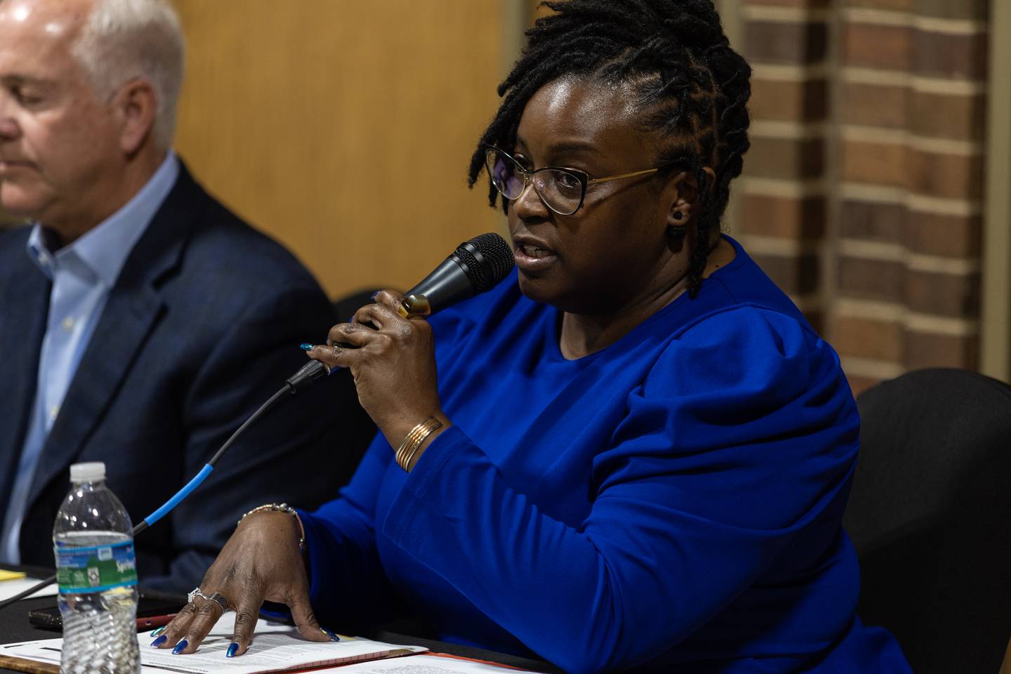 Mayoral candidate Tycee Bell speaks at a Joliet Mayoral Forum hosted by the the National Hook-up of Black Women, in Joliet on Saturday, Feb. 18, 2023.