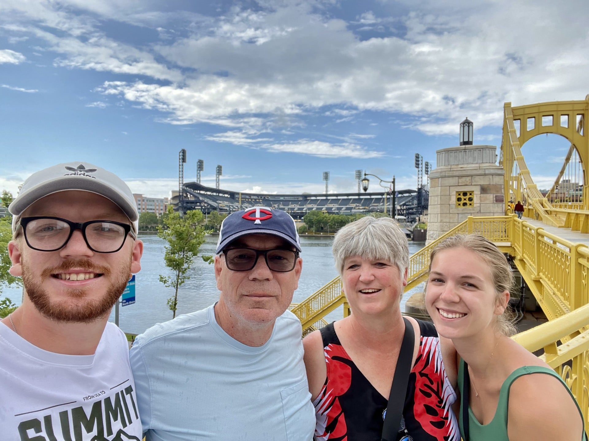 Adam (from left), Craig, Anne and Ellen Johnson stand outside PNC Park on the Roberto Clemente Bridge in their recent trip to Pittsburgh.