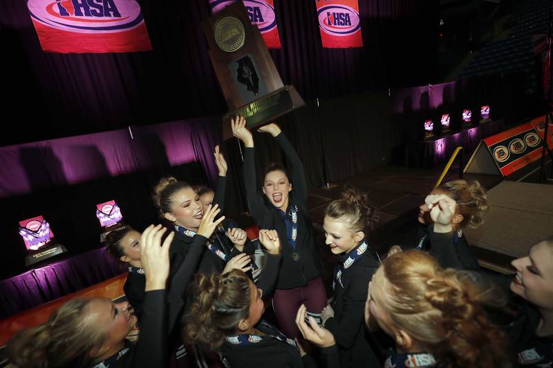 Morris reacts after taking second in the IHSA 1A  Competitive Dance State Finals Saturday, Jan. 27, 2024 at Grossinger Motors Arena in Bloomington.