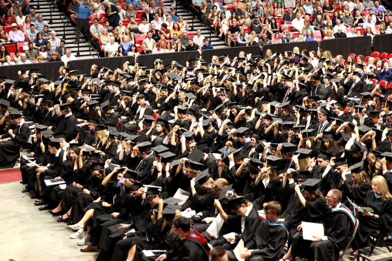 Kaneland High School graduates turn their tassles following the school’s 2024 Commencement Ceremony at Northern Illinois University in DeKalb on Sunday, May 19, 2024.