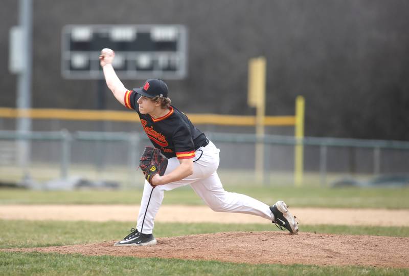 Batavia’s Gavin Rosengren throws during a game against Glenbard West at Village Green Park in Glen Ellyn on Wednesday, March 13, 2024.