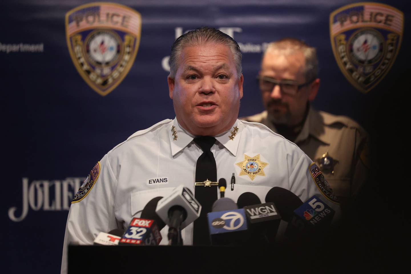 Joliet Police Chief Bill Evans speaks at the press conference to give updates on the mass shooting on the 2200 block of  West Acres Road at Joliet City Hall on Tuesday, Jan. 23 in Joliet.