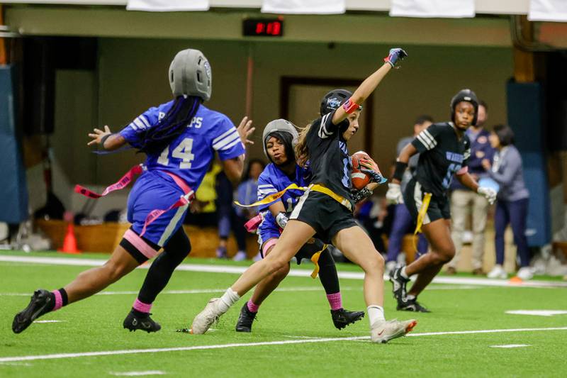 The Chicago Bears host the high cchool girls flag football state championship last fall at Halas Hall. The IHSA announced Wednesday that girls flag football will become a sanctioned sport. Photo courtesy of the Chicago Bears and Chicago Public Schools Athletic Administration.