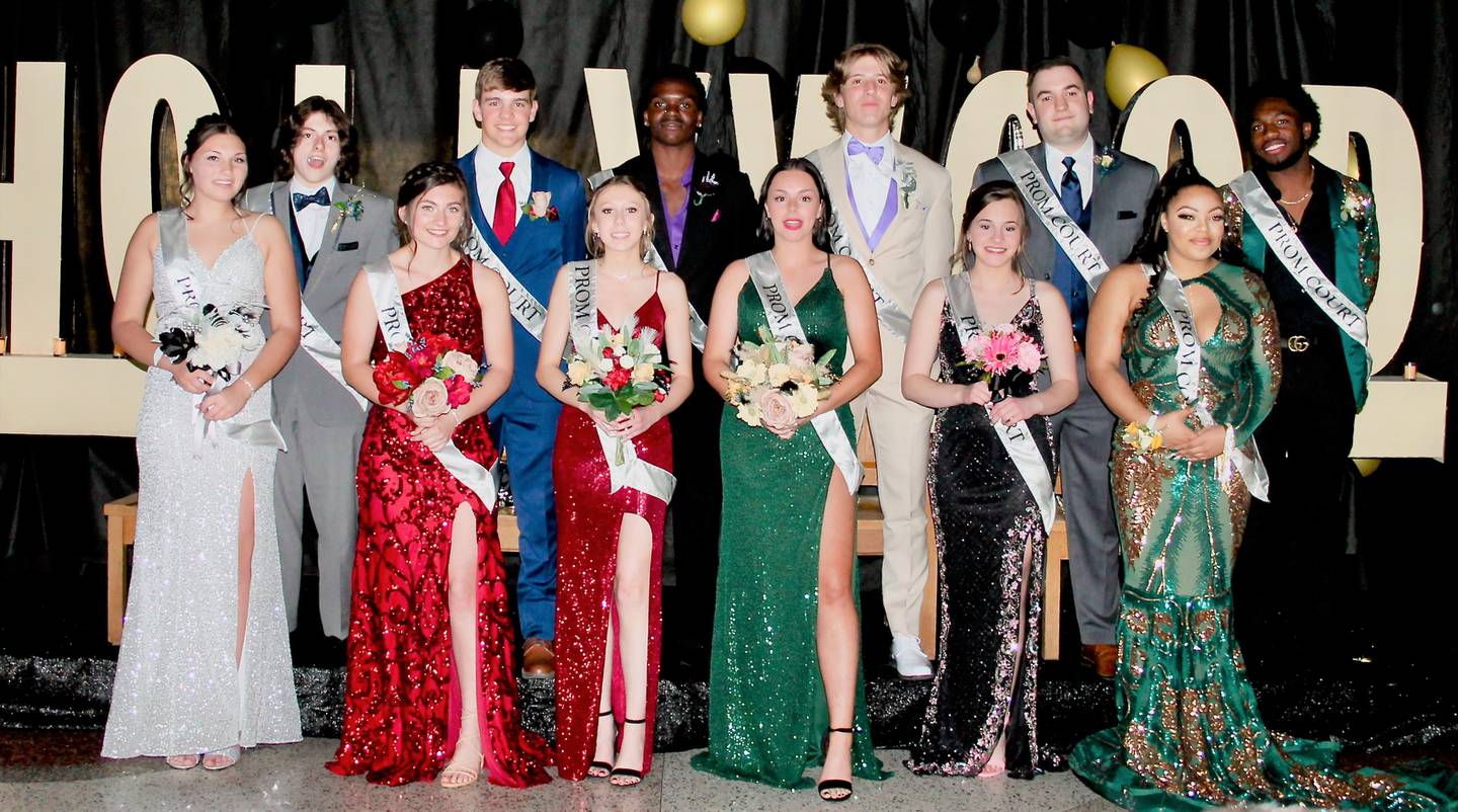 Streator High School’s 2022 Prom Court members were announced following The Grand March, Saturday, May 7, 2022.  Members of this year’s court include (front, left to right) juniors Leilani Zavada, Kadence Ondrey and Cailey Gwaltney and seniors Maci Byers, Lydia Schultz and Jeniece White; (back, left to right) juniors Nick Adams, Adam Williamson and Aneefy Ford and seniors David Rashid, Mason Pshak and Sergio Brown.