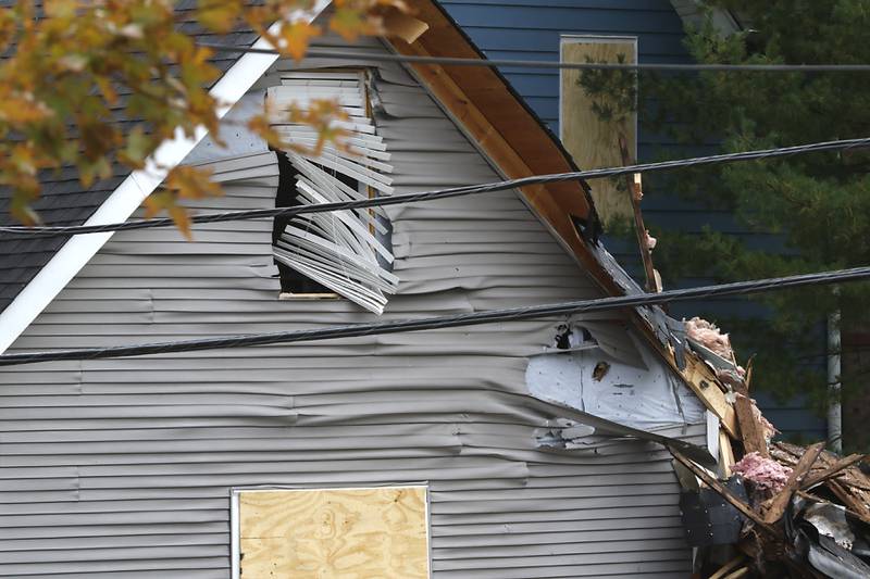 Damage to Monica Diaz’s home on Tuesday, October 10, 2023, after an explosion following a gas leak in the area leveled one home as caused several fires.