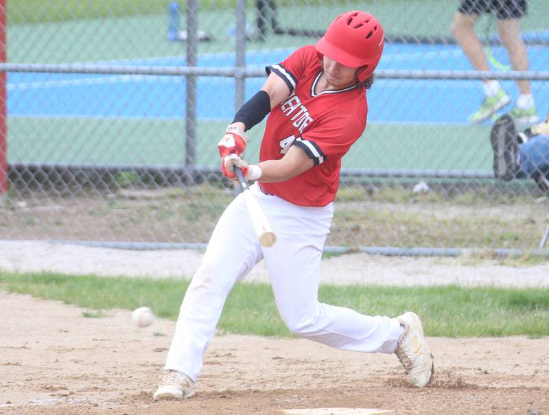 Streator's Noah Camp makes contact with the ball against Ottawa on Tuesday, May 14, 2024 at Streator High School.