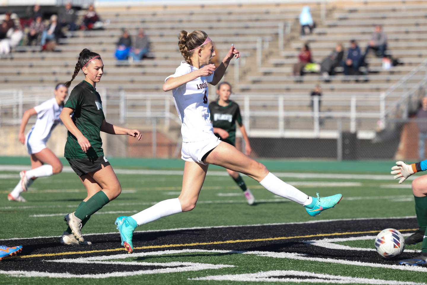 Lockport’s Ava Kozak takes a shot against Plainfield Central on Friday, April 5, 2024.