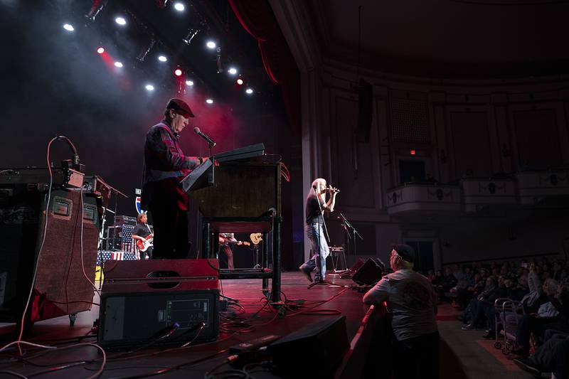 Roger Boyd (left) founding member of Head East plays the keyboard Saturday, April 22, 2023 at the Dixon Historic Theatre.