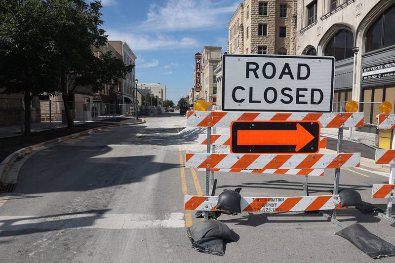 North Chicago Street is closed between West Jefferson Street and East Cass Street as phase one to improve water and sewer line begins for the new City Square in downtown Joliet on Wednesday, Aug. 7, 2024.