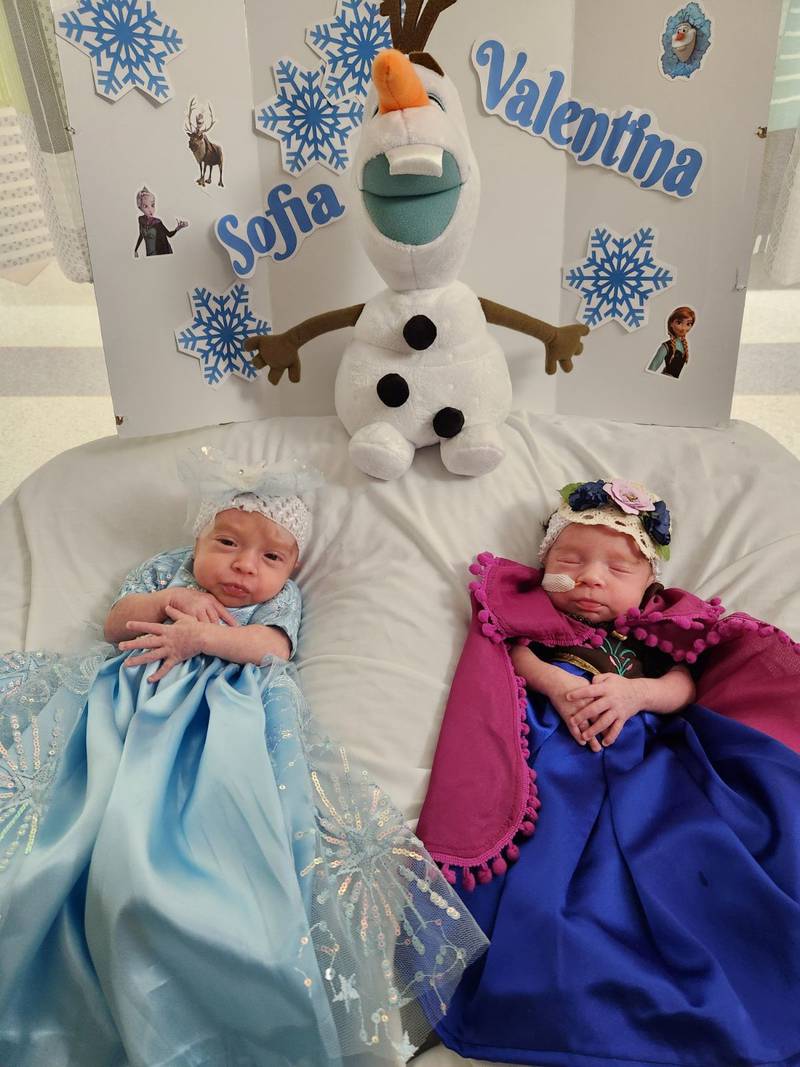 Sofia and Valentina Garza, whose mother is Milica Garza of McHenry, are dressed up for Halloween 2023 in the neonatal intensive care unit at Advocate Children's Hospital.