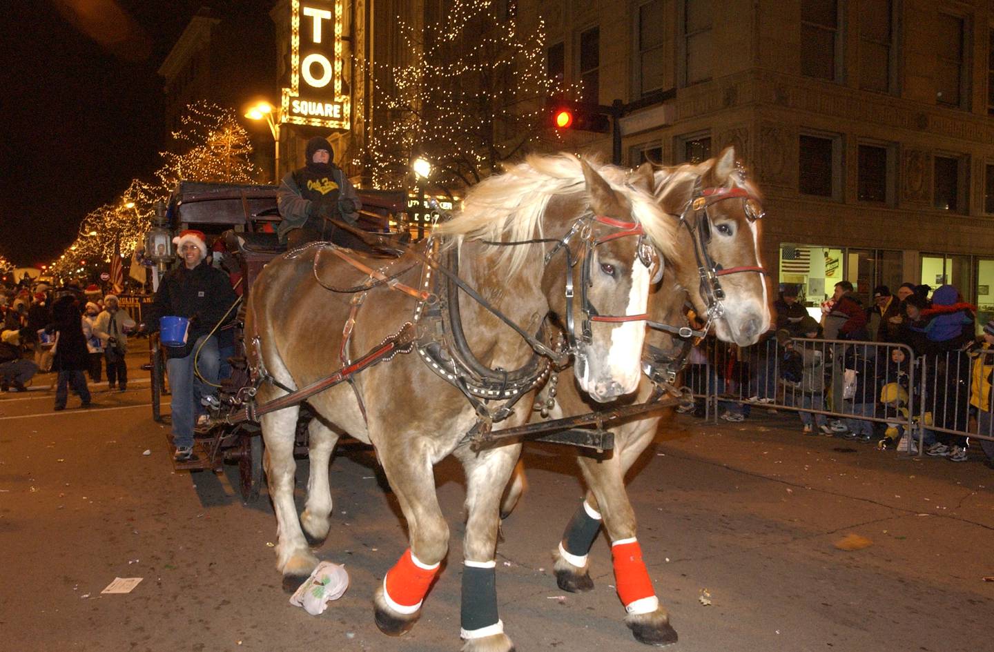 Horse drawn wagon in the 2003 Joliet Christmas Parade.