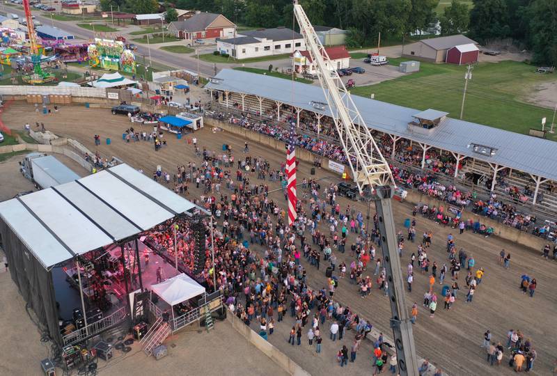 An aerial view of Lauren Alaina performing during the 169th Bureau County Fair on Thursday, Aug. 22, 2024 in Princeton.