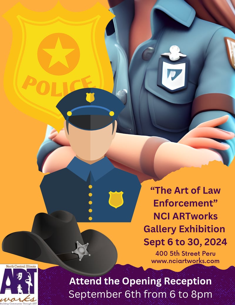 NCI ARTworks in Peru will host an opening reception from 6 to 8 p.m. Friday, Sept. 6, for the month-long exhibition of artwork by talented artists from the law enforcement community in the Tri-County area. The exhibition is called “The Art of Law Enforcement.” The opening reception is free, and the public is welcome.