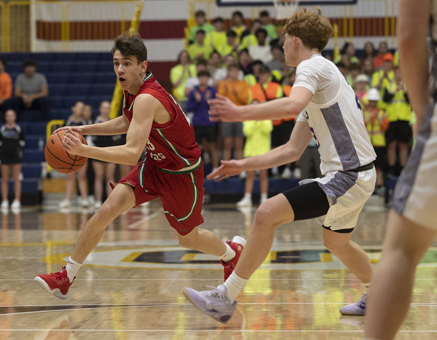 LaSalle-Peru’s Nicholas Olivero handles the ball against Dixon Wednesday, Feb. 21, 2024 at the Sterling class 3A basketball regional.