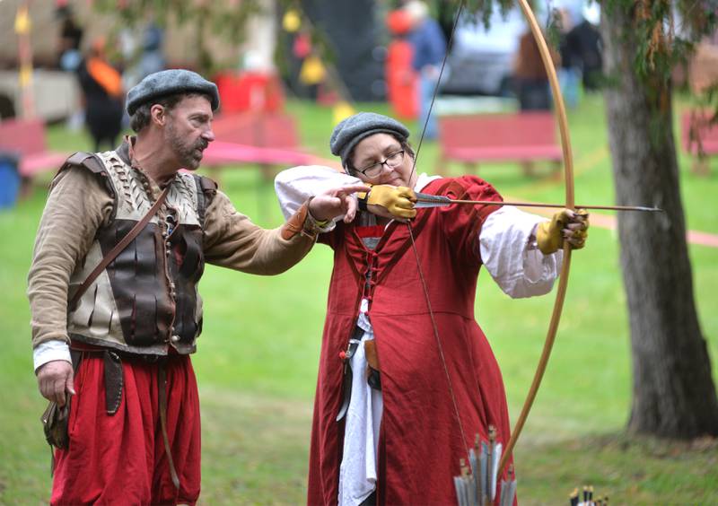 Archery demonstrations by the Guild of St. Michael, a 16th century military encampment at Stronghold Conference & Retreat Center during its Olde English Faire held during Oregon's Autumn on Parade on Sunday, Oct. 8, 2023.