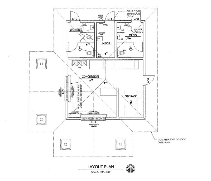 The floor plan for the new concession stand/restrooms building at the Spring Valley Mini-Park.