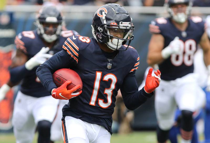 Chicago Bears wide receiver Tyler Scott returns a kickoff into Buffalo Bills territory during their game Saturday, Aug. 26, 2023, at Soldier Field in Chicago.